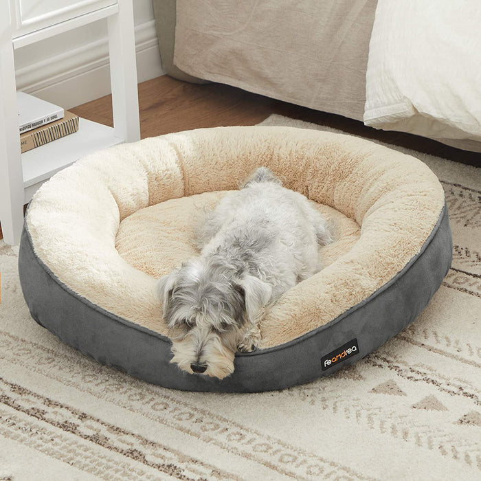 Nancy's Fraleck Hondenbed - Dierenbed - Kattenbed - Donut - Donkergrijs - Beige - Suède - 60 x 18 cm