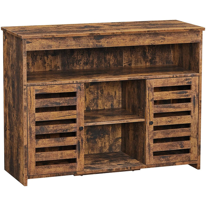 Nancy's Lathrop Dressoir - Keukenkast - Halkast - Opslagruimte - Openslaande Deuren - Open Vakken - Bruin - Bewerkt Hout - 100 x 35 x 75 cm