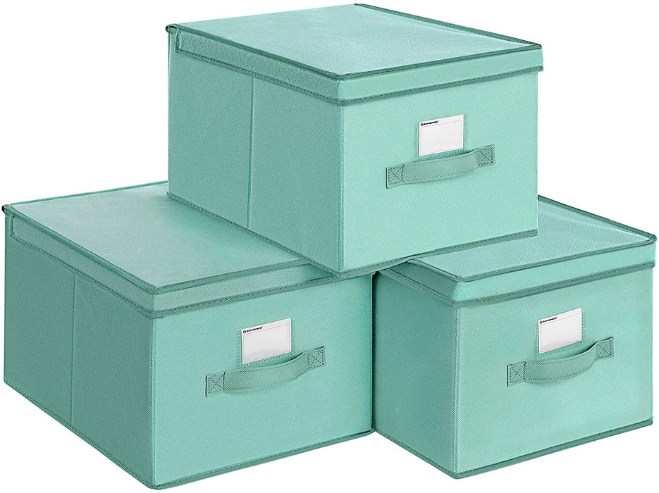 Nancy's Goodfare Opbergdozen -  Vouwdozen - Set Van 3 - Deksel - Etikethouder - Stof - Groen - 40 x 30 x 25 cm