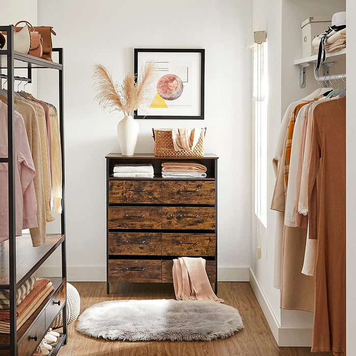 Nancy's Goldfield Ladekast - Dressoir - Sideboard - 8 Lades - Industrieel - MDF - Metaal - Bruin - Zwart - 87,5 x 40 x 106 cm