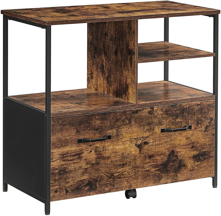 Nancy's Coppell Archiefkast - Kantoorkast - 1 Lade - Open Vakken - Dressoir - Bewerkt Hout - Metaal - Industrieel - Bruin - Zwart - 82 x 40 x 75 cm