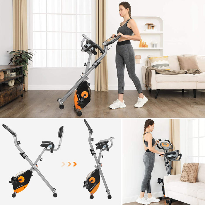 Nancy's Carley Hometrainer - Fitness - Rugleuning - Polssensor - 8 Magnetische Weerstandsniveaus - Max 100 KG - Zwart/Oranje - Zilver - 70 x 41 x 113 cm