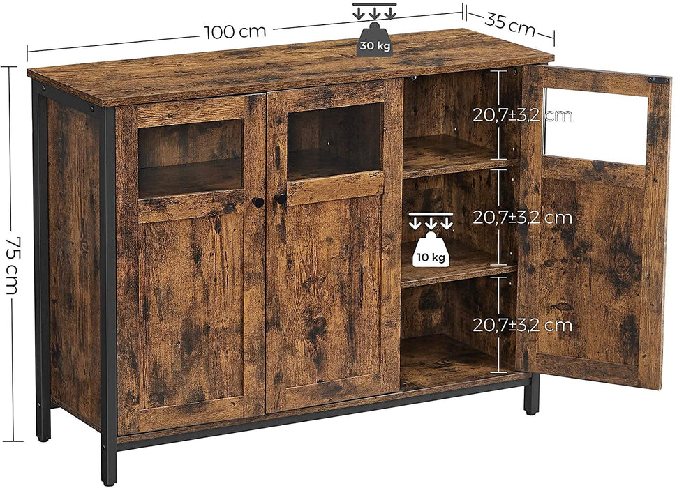 Nancy's Grant Dressoir - Keukenkast - Opbergkast - Industrieel - Bewerkt Hout - Metaal - Bruin - Zwart - 100 x 35 x 75 cm