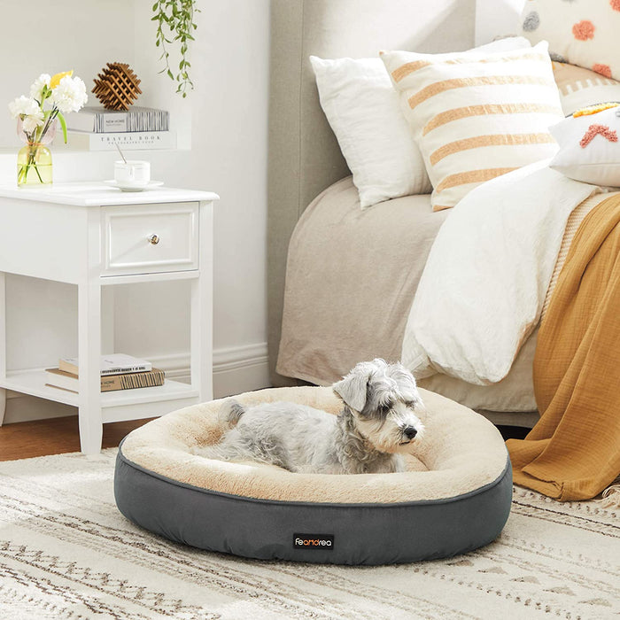 Nancy's Fraleck Hondenbed - Dierenbed - Kattenbed - Donut - Donkergrijs - Beige - Suède - 60 x 18 cm