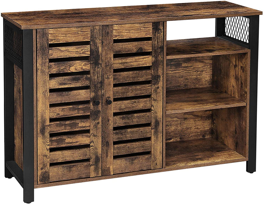 Nancy's Chaswood Dressoir - Sideboard - 2 Deuren - Open Vakken - Opbergruimte - Bewerkt Hout - Metaal - Bruin - Zwart - 110 x 33 x 75 cm