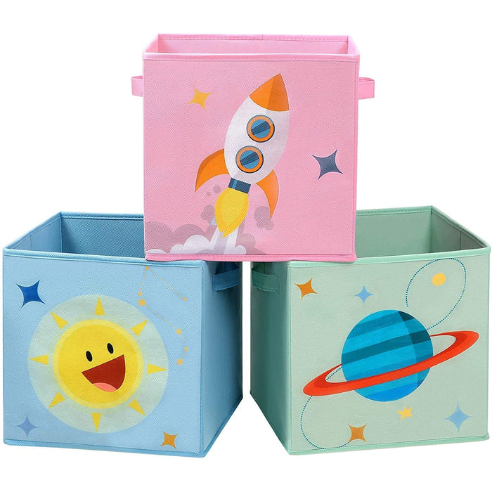 Nancy's Fracville Opbergdozen - Kinderkamer - Set Van 3 - Vouwboxen - Stof - Handvaten - Blauw - Groen - Roze - 30 x 30 x 30 cm