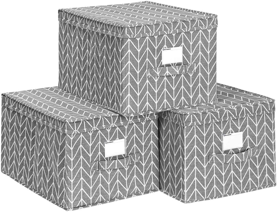 Nancy's Cardwell Opbergdozen - Set Van 3 - Labelhouders - Stof - Grijs - Opvouwbaar - 40 x 30 x 25 cm