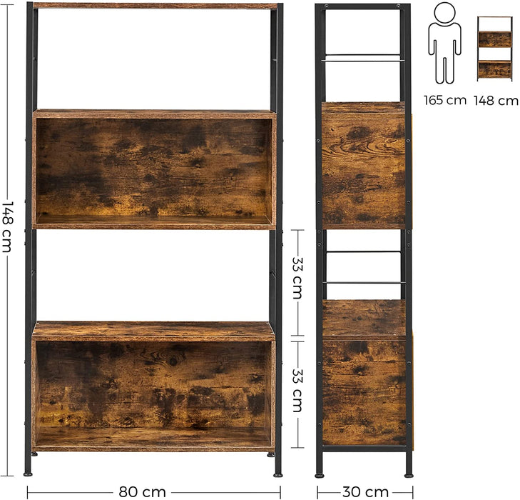 Nancy's Clyde Boekenkast - Opbergkast - 4 Open Vakken - Bruin - Zwart - Bewerkt Hout - Metaal - 80 x 30 x 148 cm