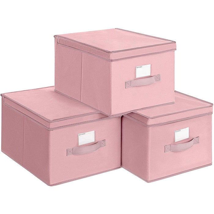 Nancy's Fricker Opbergdozen - Set Van 3 - Organizers - Vouwdozen - Stof - Etikethouder - Roze - 40 x 30 x 25 cm