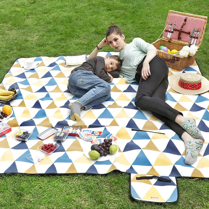 Nancy's Forties Picknickkleed - Fleece - Warmte-Isolerend - Waterdichte Onderkant - Opvouwbaar - 200 x 200 cm - Handvat - Geel - Wit - Blauw