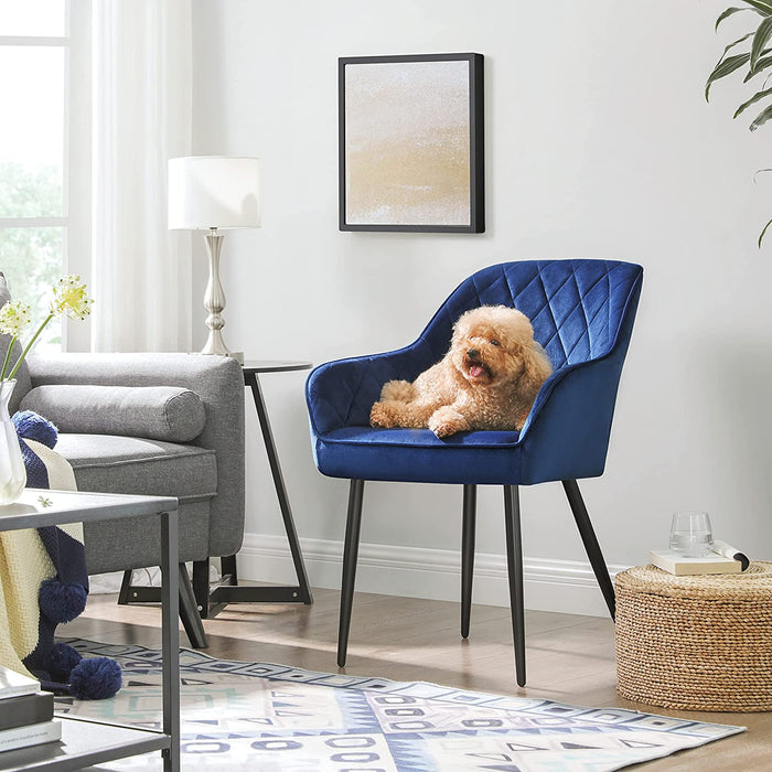 Nancy's Cluny Eetkamerstoel - Fauteuil - Eetstoel - Keukenstoel - Fluweel - Metaal - Blauw - 62.5 x 60 x 85 cm