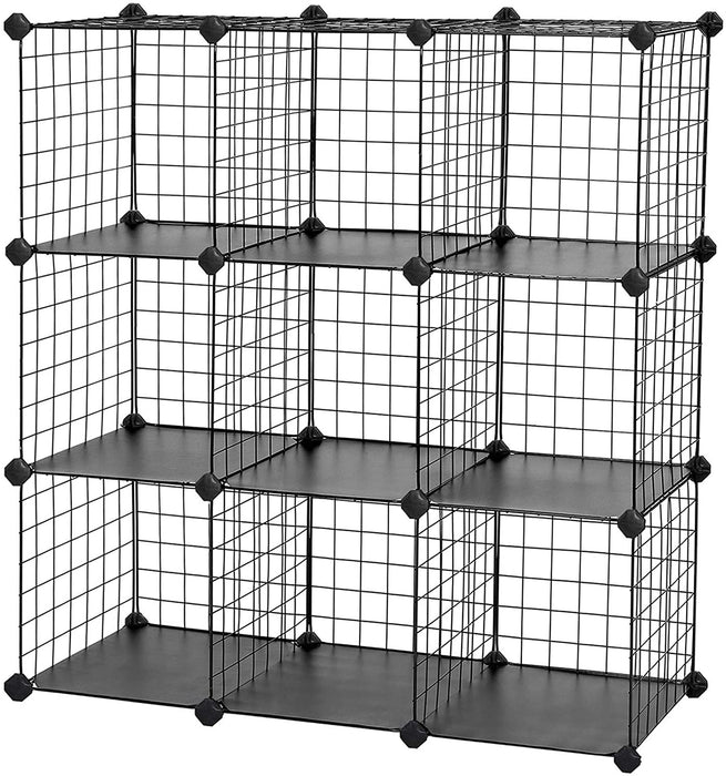 Nancy's Charnwood Opbergrek - Schoenenrek - 9 Kubussen - Vakken - Draadgaas - Metaal - Zwart - 93 x 31 x 93 cm