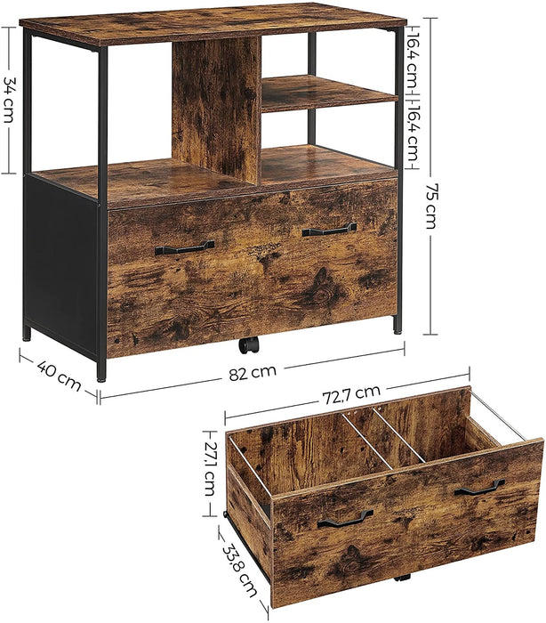 Nancy's Coppell Archiefkast - Kantoorkast - 1 Lade - Open Vakken - Dressoir - Bewerkt Hout - Metaal - Industrieel - Bruin - Zwart - 82 x 40 x 75 cm