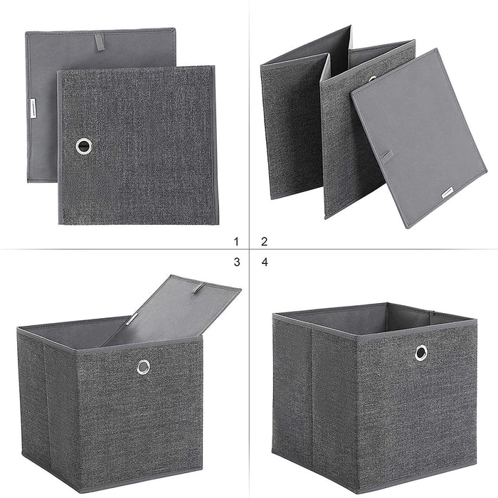 Nancy's Carillon Opbergdozen - Set Van 6 - Opvouwbaar - Stof - Opbergmand - Organizer - Grijs - 30 x 30 x 30 cm