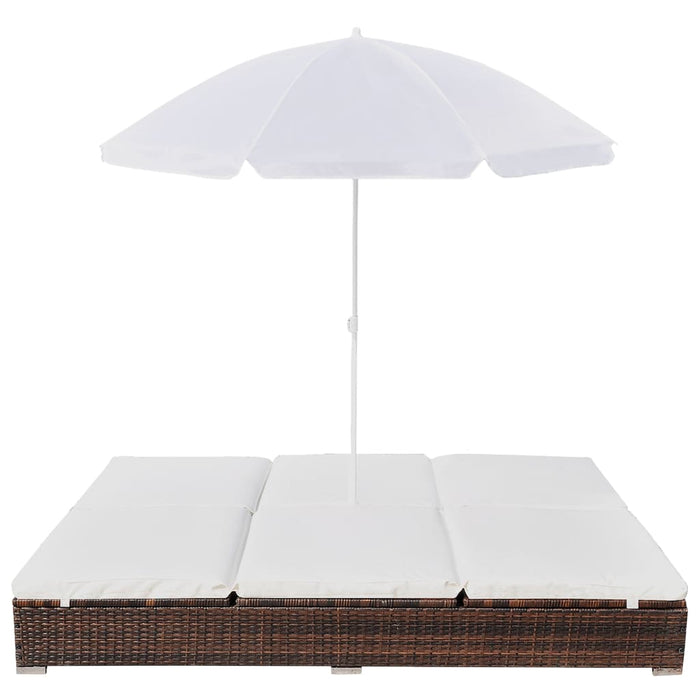Medina Loungebed met parasol poly rattan bruin