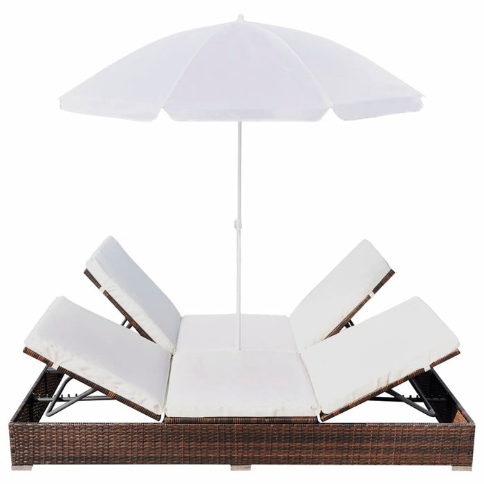 Medina Loungebed met parasol poly rattan bruin