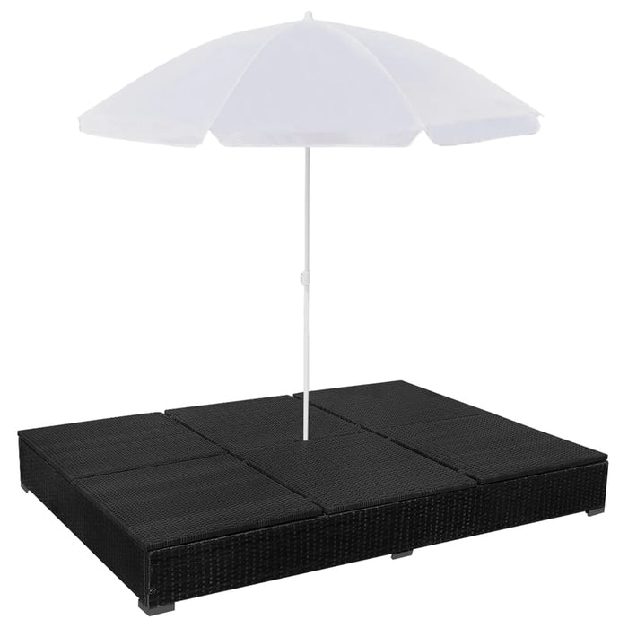 Medina Loungebed met parasol poly rattan zwart