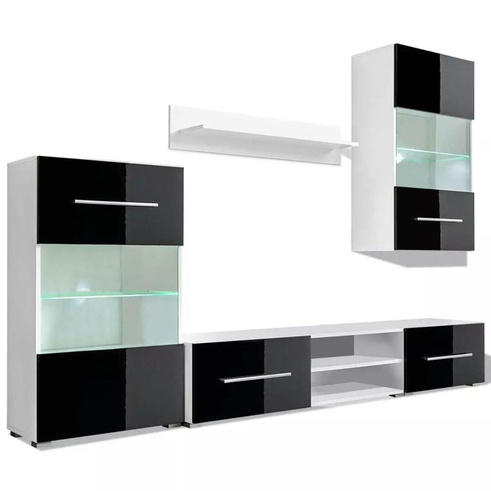 Medina Muurvitrine tv-meubel met LED-verlichting zwart 5-delig