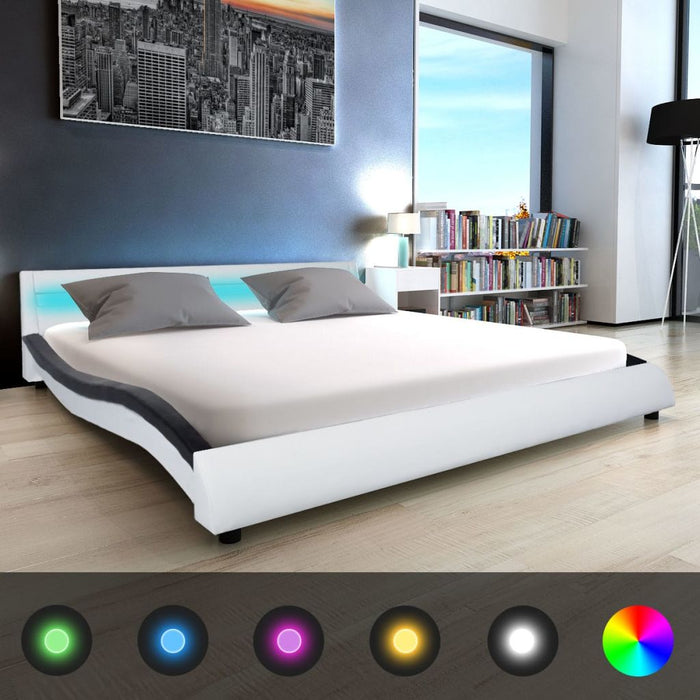 Medina Bed met matras LED kunstleer zwart en wit 180x200 cm