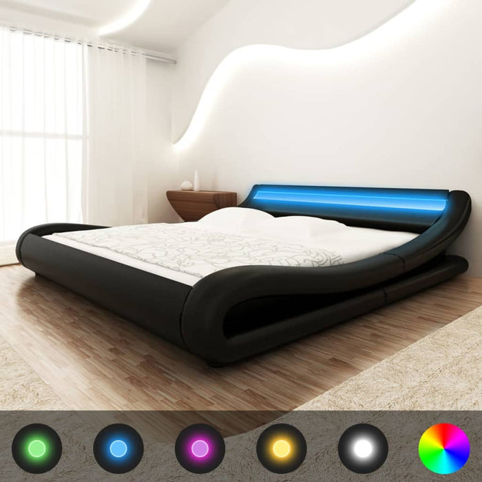 Medina Bed met traagschuim matras LED kunstleer zwart 180x200 cm