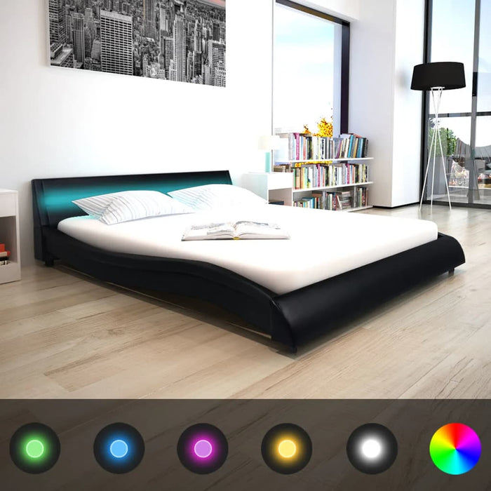 Medina Bed met traagschuim matras LED kunstleer zwart 160x200 cm