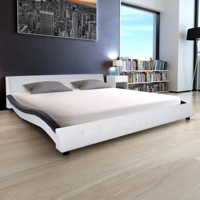 Medina Bed met matras kunstleer zwart en wit 180x200 cm