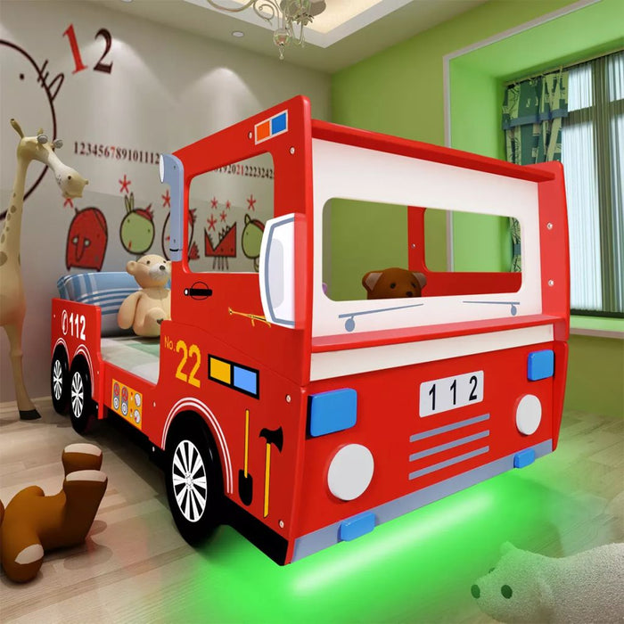 Medina Kinderbed brandweerwagen met LED-verlichting & matras 200x90 cm