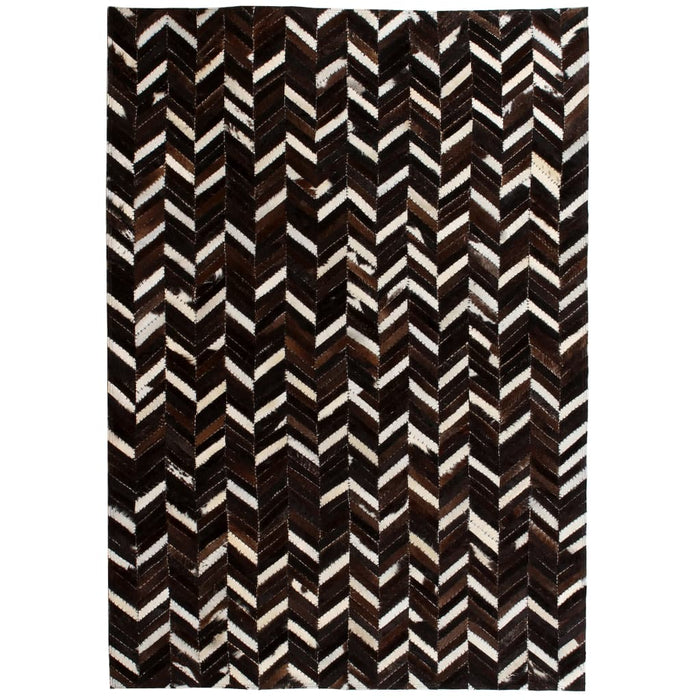 Medina Vloerkleed chevron patchwork 190x290 cm echt leer zwart/wit