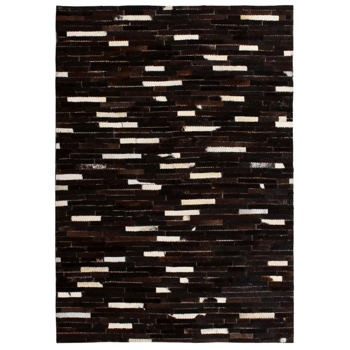 Medina Vloerkleed streep patchwork 160x230 cm echt leer zwart/wit