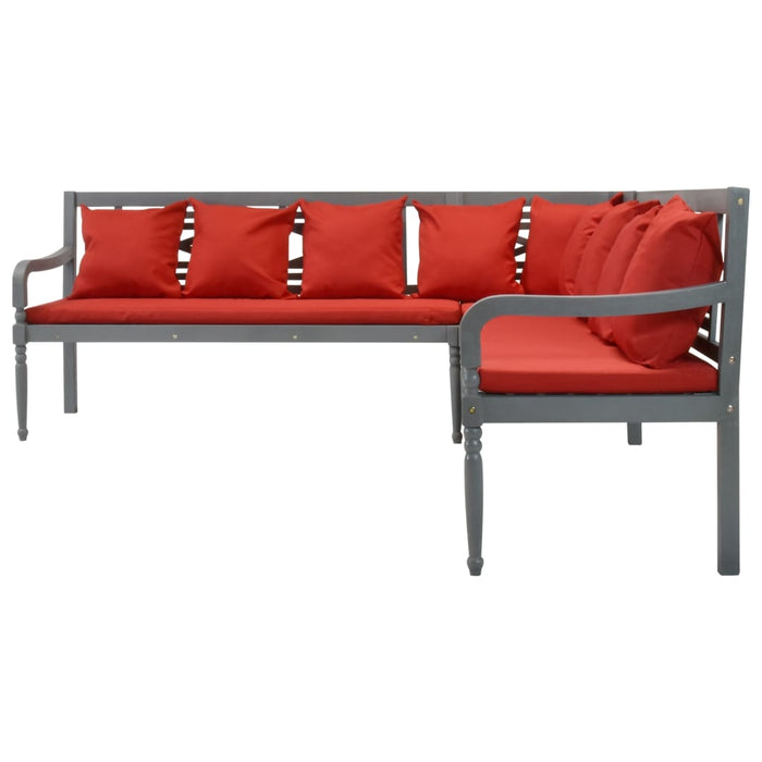 Medina 3-delige Loungeset massief acaciahout grijs en rood
