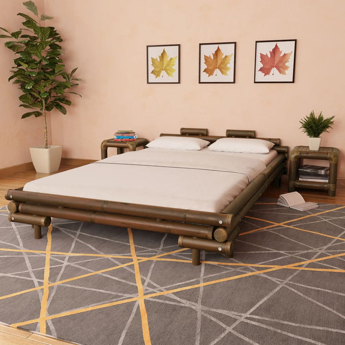 Medina Bed met 2 nachtkastjes bamboe donkerbruin 140x200 cm
