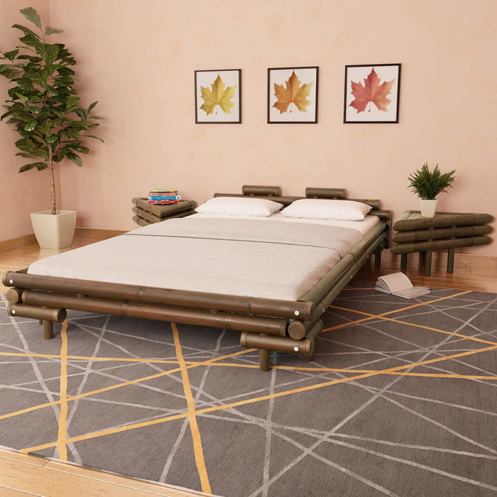 Medina Bed met 2 nachtkastjes bamboe donkerbruin 140x200 cm