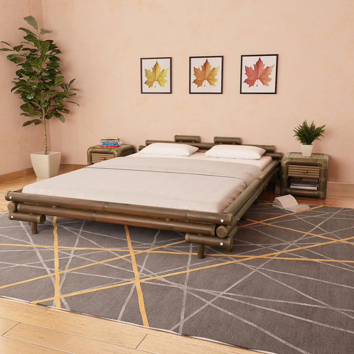 Medina Bed met 2 nachtkastjes bamboe donkerbruin 160x200 cm