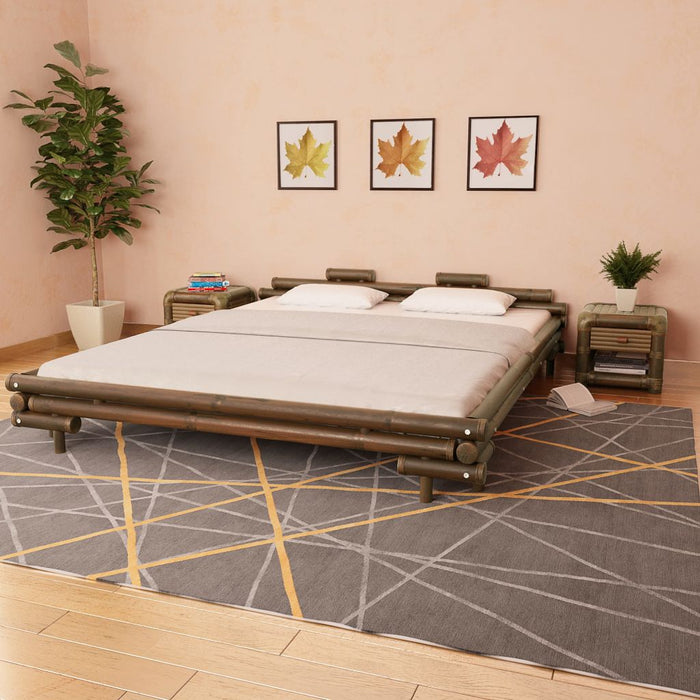 Medina Bed met 2 nachtkastjes bamboe donkerbruin 180x200 cm