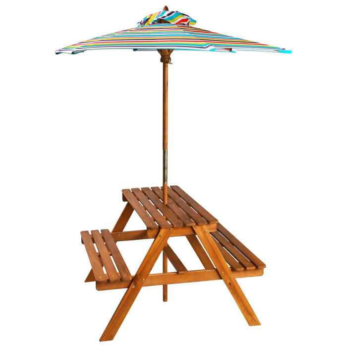 Medina Kinderpicknicktafel met parasol 79x90x60 cm massief acaciahout