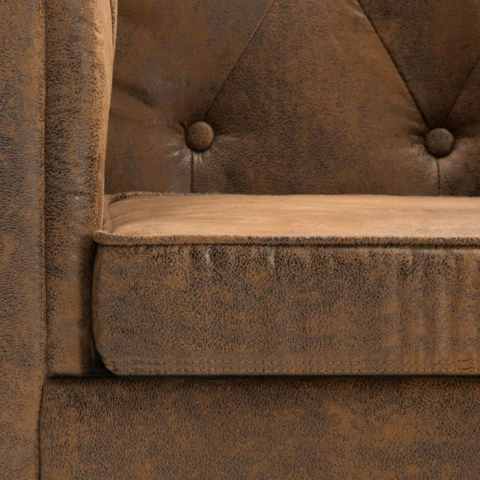 Medina Bankstel Chesterfield-stijl suède-look stoffen bekleding bruin 2-delig