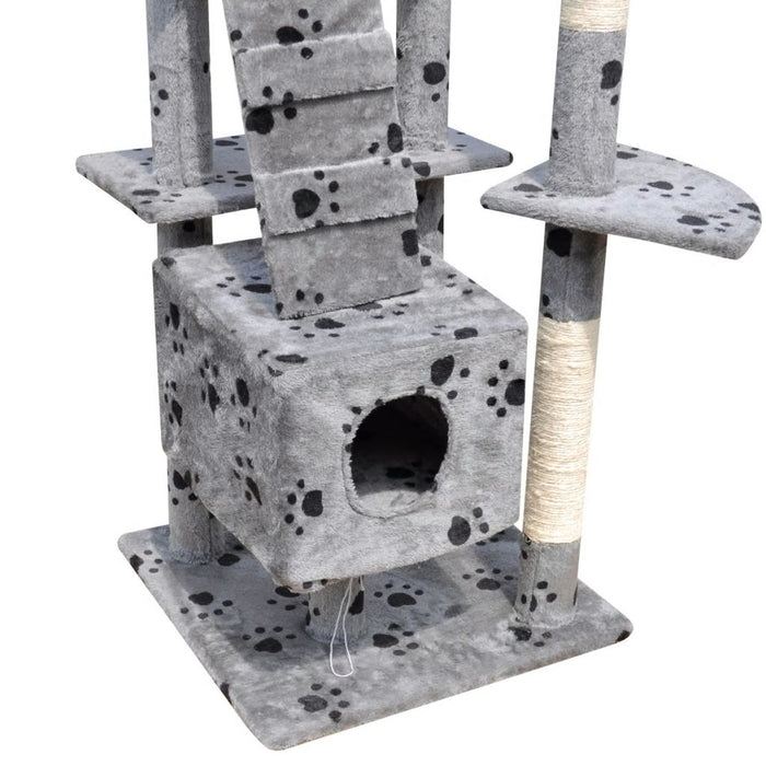Kattenkrabpaal Medinamie 220/240 cm 3 huisjes (grijs) met pootafdrukken