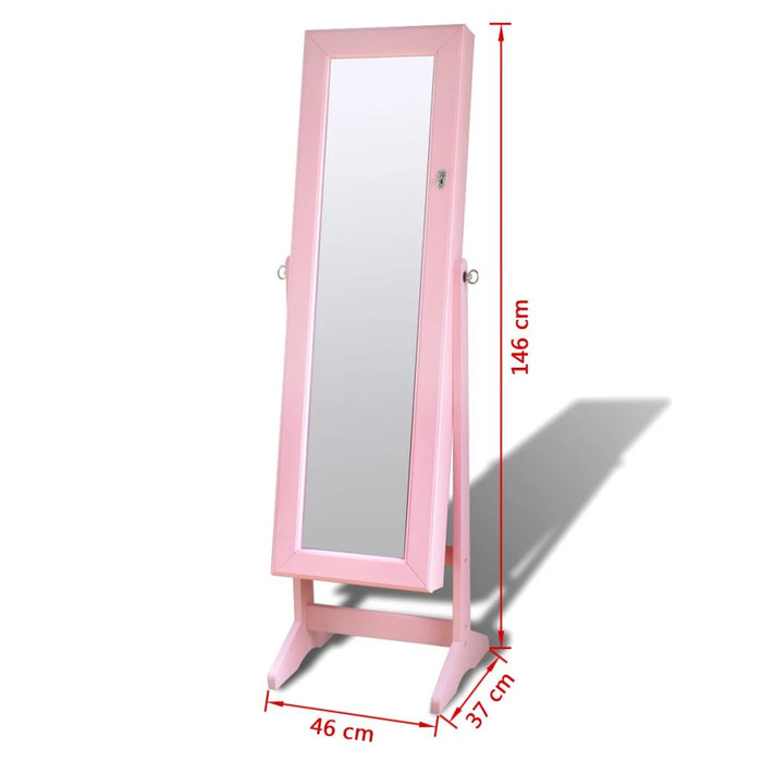 Sieradenkast met LED-lamp en spiegel (roze)