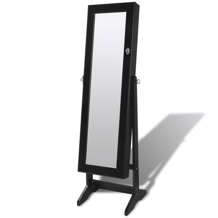 Sieradenkast met LED-lamp en spiegeldeur (zwart)