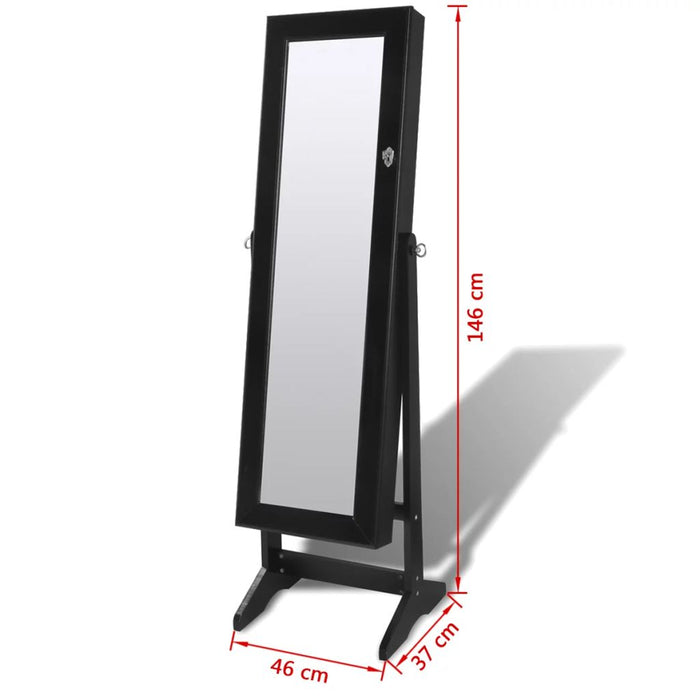 Sieradenkast met LED-lamp en spiegeldeur (zwart)