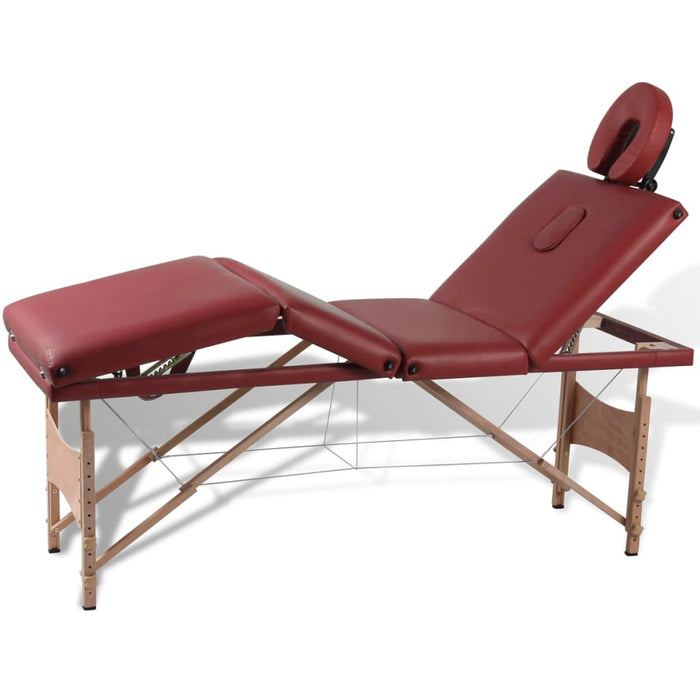 Massagetafel inklapbaar met houten frame (vier delen / rood)
