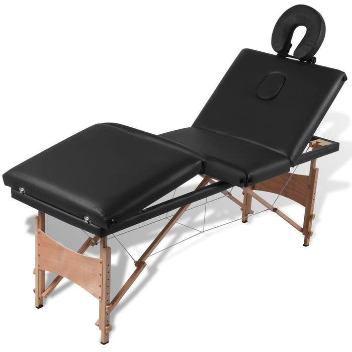 Massagetafel inklapbaar met houten frame (vier delen / zwart)