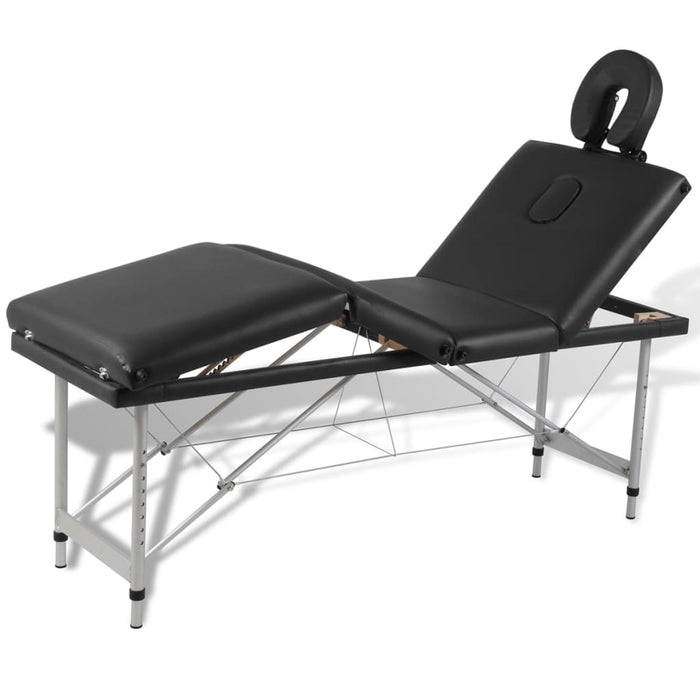 Massagetafel inklapbaar met aluminium frame (vier delen / zwart)
