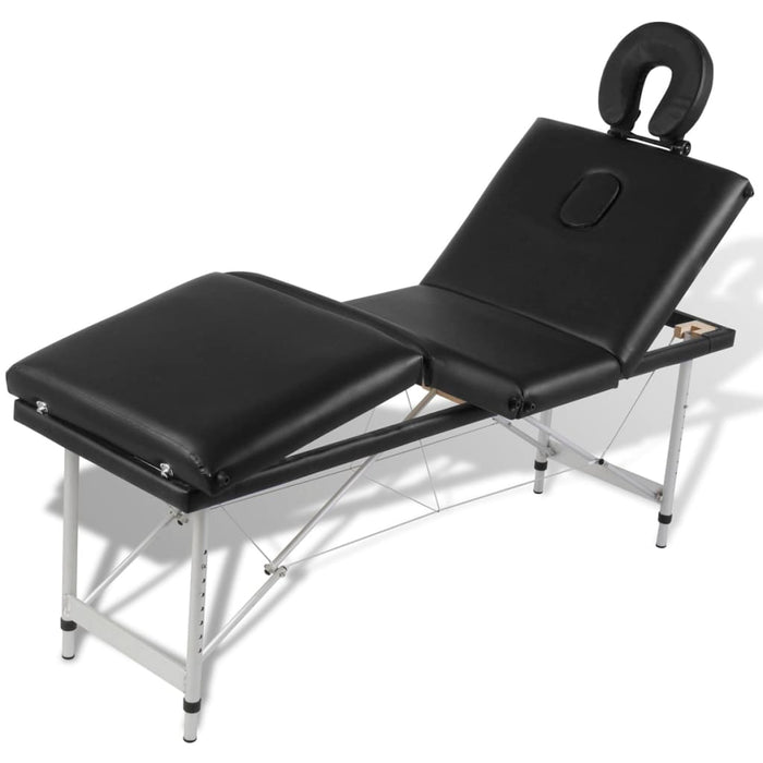 Massagetafel inklapbaar met aluminium frame (vier delen / zwart)
