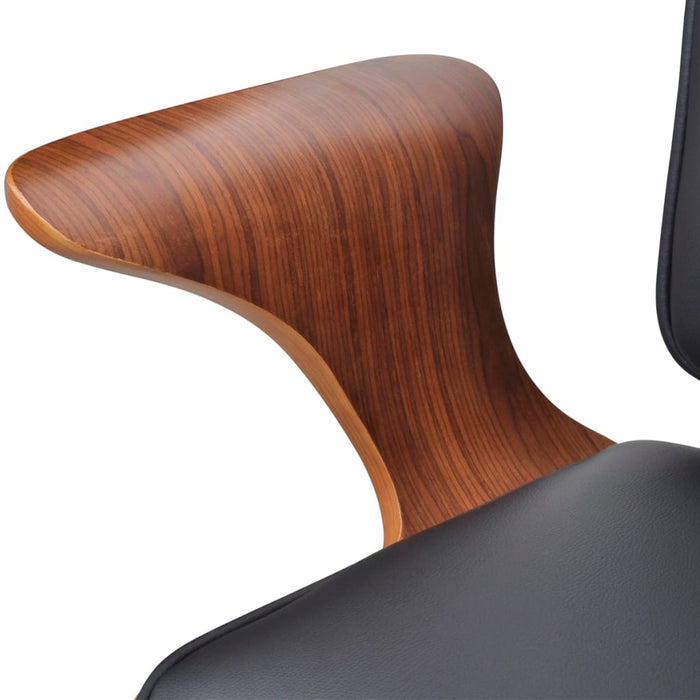 Bureaustoel van gebogen hout met kunstleren bekleding draaibaar