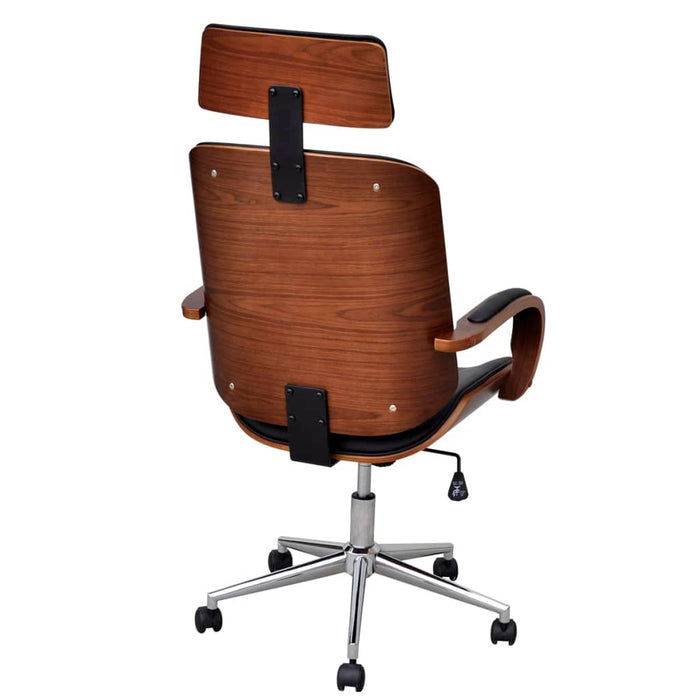 Bureaustoel draaibaar gebogen hout kunstleren bekleding en hoofdsteun