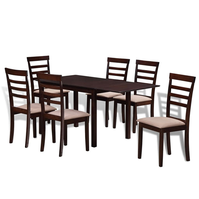 Medina Houten uitschuifbare eettafel set met 6 stoelen bruin en crème