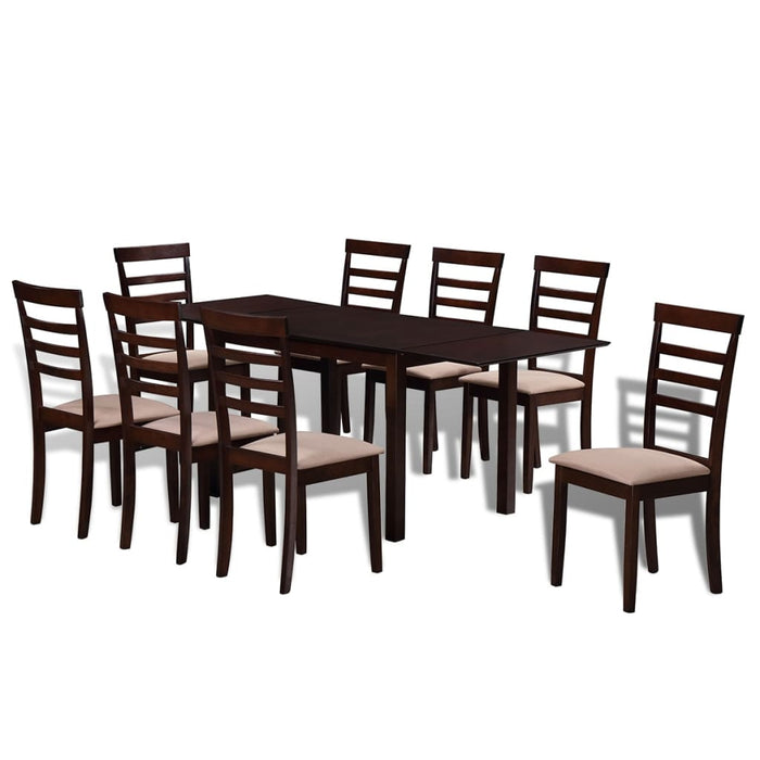 vidaXl Houten uitschuifbare eettafel set met 8 stoelen bruin en crème