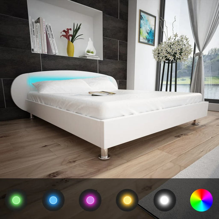 Medina Bedframe met LED kunstleer wit 140x200 cm