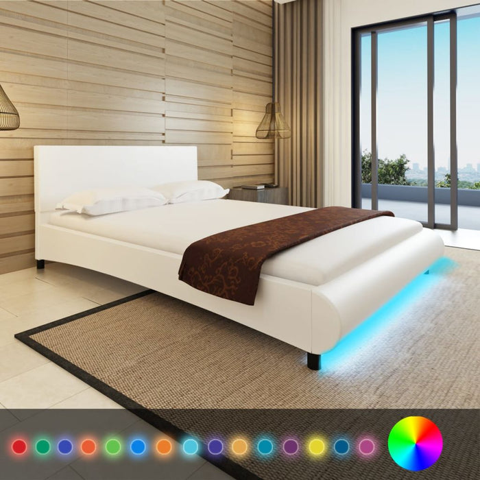 Medina Bed met traagschuim matras LED kunstleer wit 140x200 cm